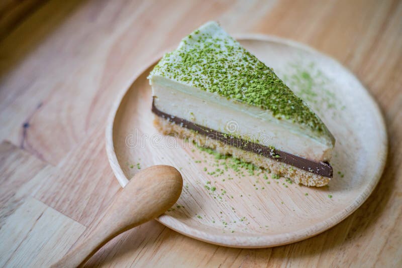 Matcha green tea and chocolate cheesecake stock photography Matcha green tea and chocolate cheesecake stock photography