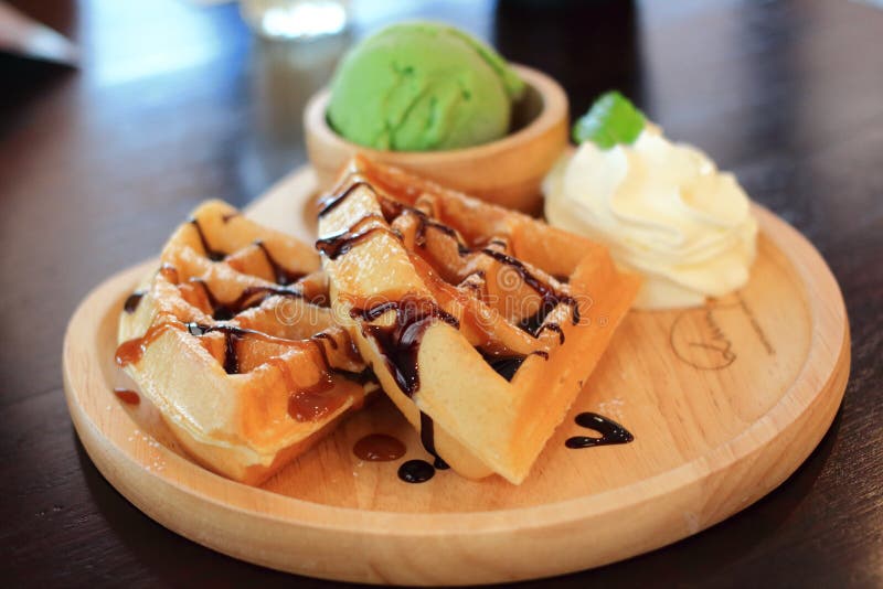 Matcha Green Tea Ice Cream and Waffle Stock Image Image of sweet