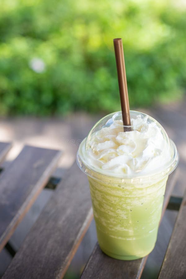 Matcha Green Tea Smoothie Whipped Cream. Stock Photo Image of cold