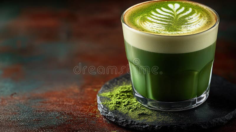 Matcha latart auf dunkler steinplatte Oberfläche vektor abbildung