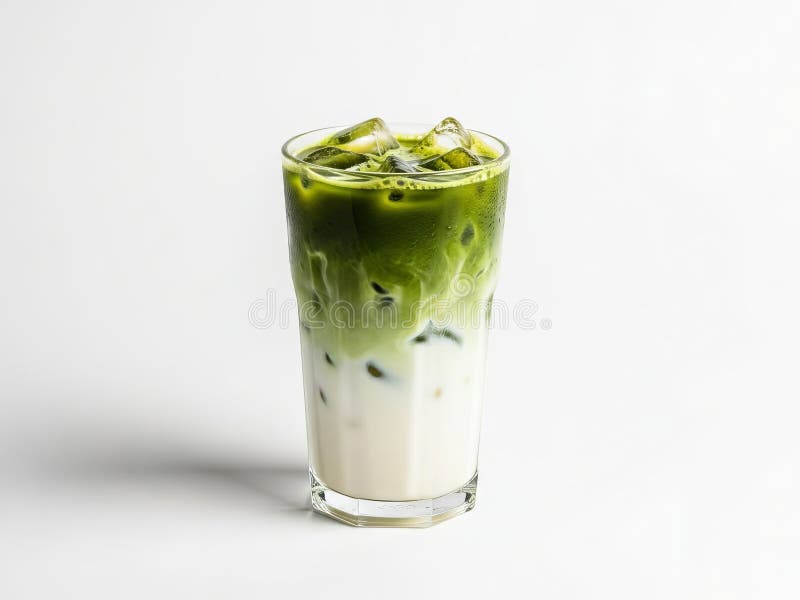 Matcha latte gelado refrescante com gelo ilustração stock