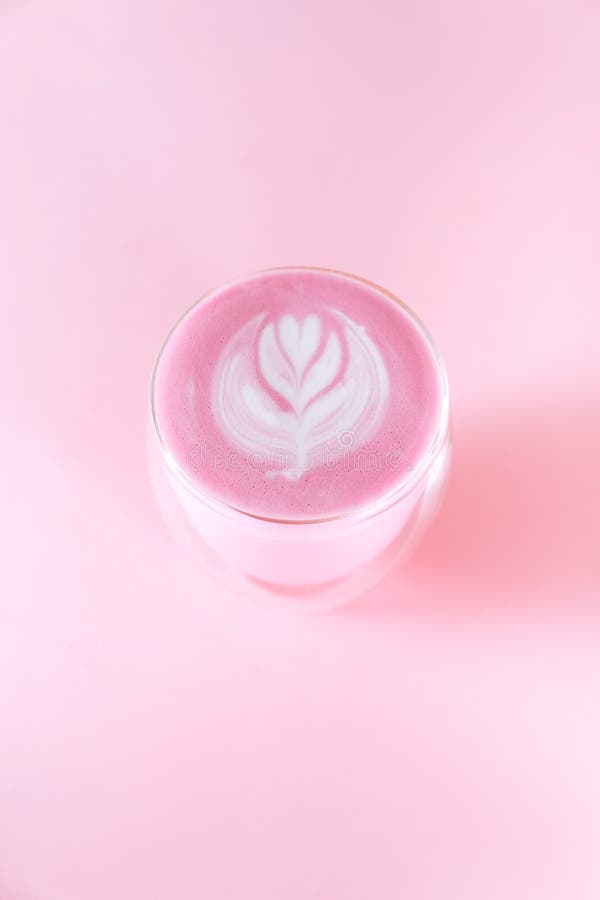 Pink Latte Tea. Pink Hibiscus Latte. Fashionable Romantic Drink. Dry