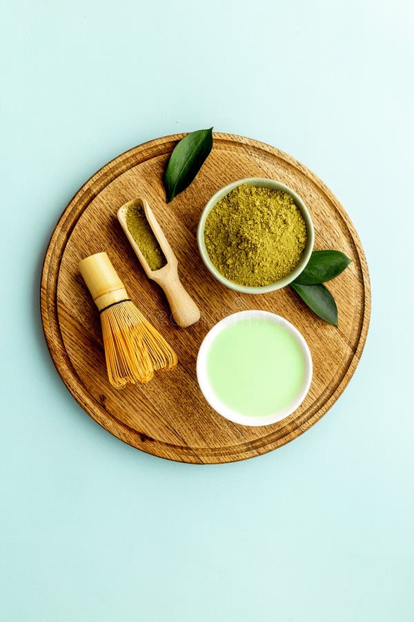 Matcha Tea. Tea Ceremony with Dry Powder and Hot Drink Stock Image