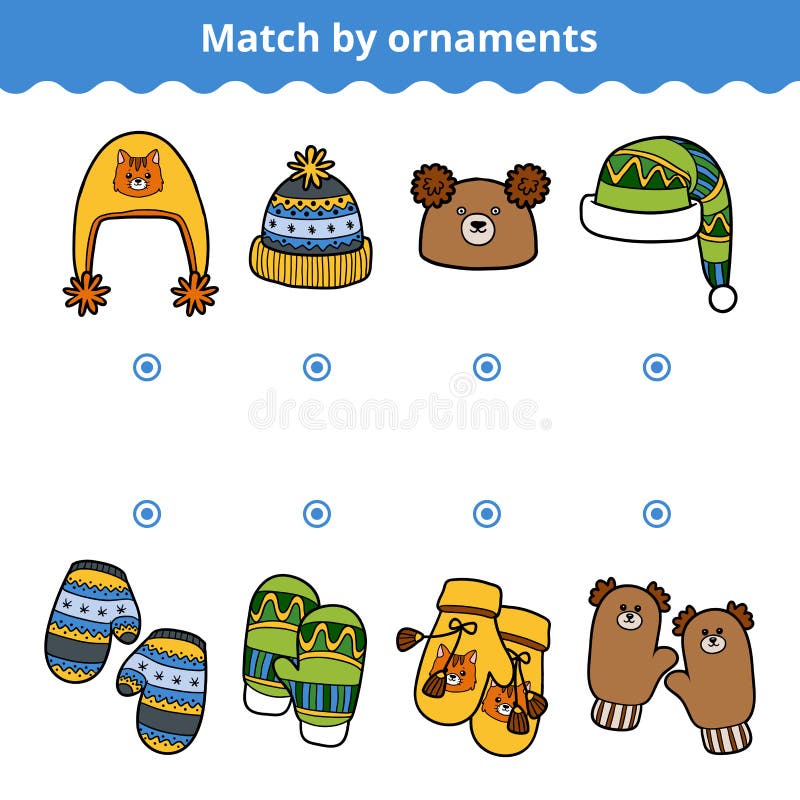 Matcha tumvantet och hattarna, matcha leken för barn royaltyfri illustrationer Matcha tumvantet och hattarna, matcha leken för barn royaltyfri illustrationer