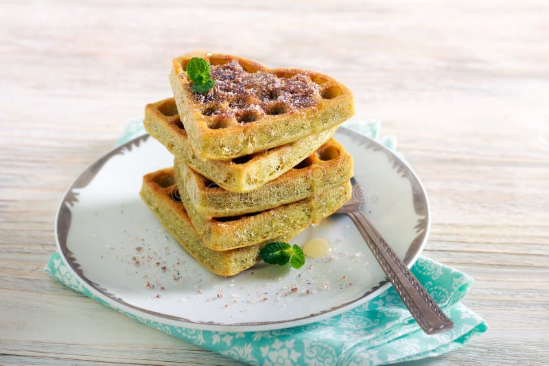 Matcha waffles with sweet topping stock photography Matcha waffles with sweet topping stock photography