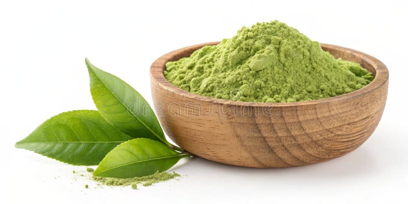 Matcha Κόνις σε Ξύλινο Μπολ Πράσινο Τσάι Μένει Ζωντανή Φωτογραφία Υγιεινό Ποτό Matcha Πράσινο Τσάι διανυσματική απεικόνιση