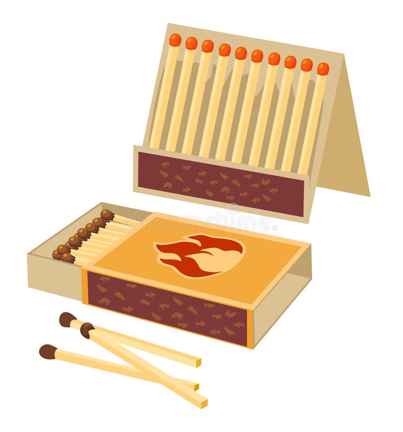 Matchboxes and Matches. Vector Closed Opened Blank Book of Matches