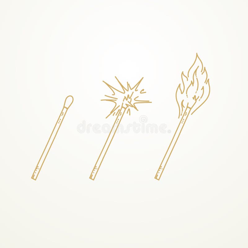 Matches, lighted match and burning match, Sketch hand drawn royalty free illustration