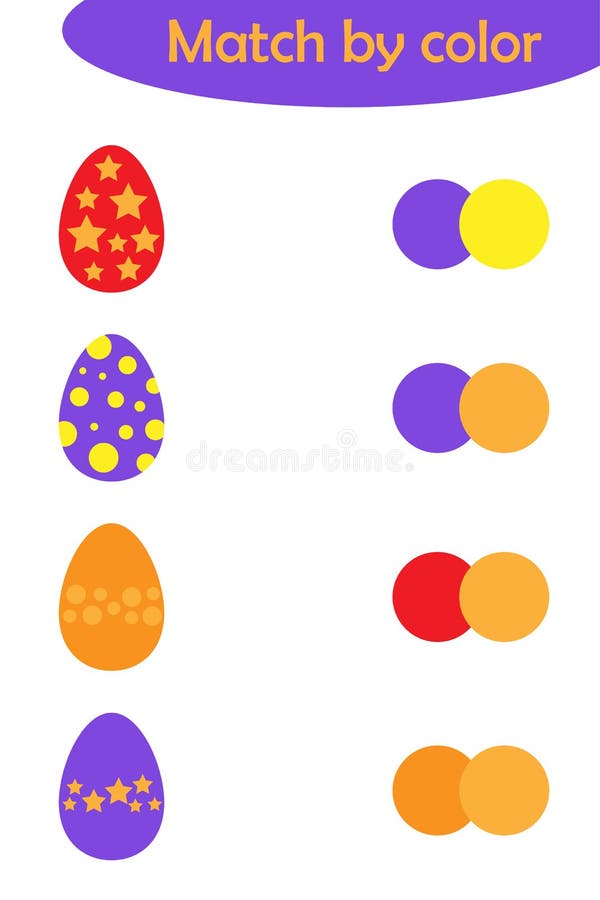 Matching game for children, connect colorful easter eggs with same color palette, preschool worksheet activity for kids, task for