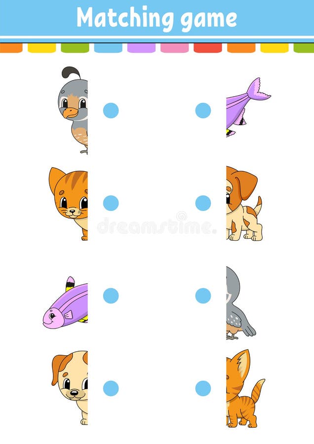 Matching Game. Draw a Line. Education Developing Worksheet. Activity