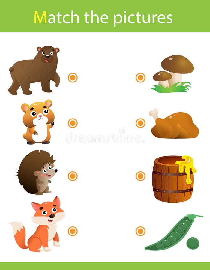 Matching Game, Education Game for Children. Puzzle for Kids. Match the  Right Object. Cartoon Animals and Their Favorite Food Stock Vector -  Illustration of design, path: 171496465