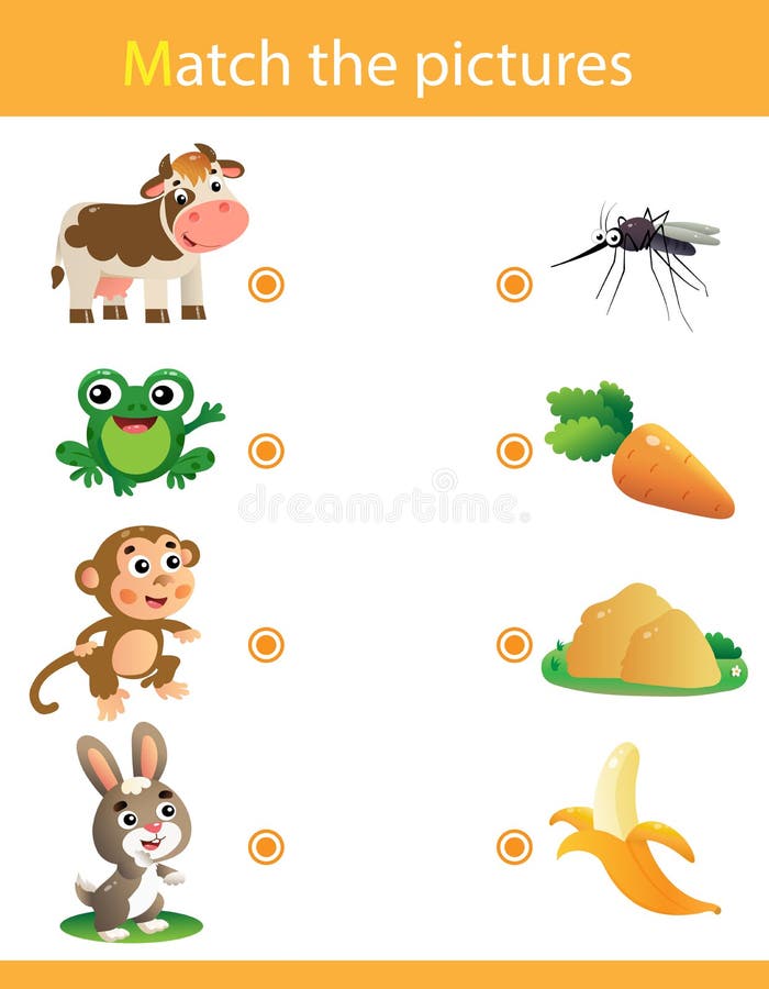 Matching Game, Education Game for Children. Puzzle for Kids. Match the  Right Object. Cartoon Animals and Their Favorite Food Stock Vector -  Illustration of frog, join: 171496410