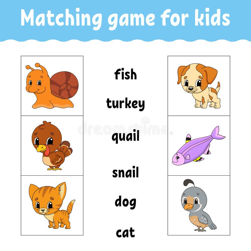 Matching Game for Kids. Find the Correct Answer. Draw a Line. Learning Words.  Activity Worksheet Stock Vector - Illustration of homework, funny: 188950790