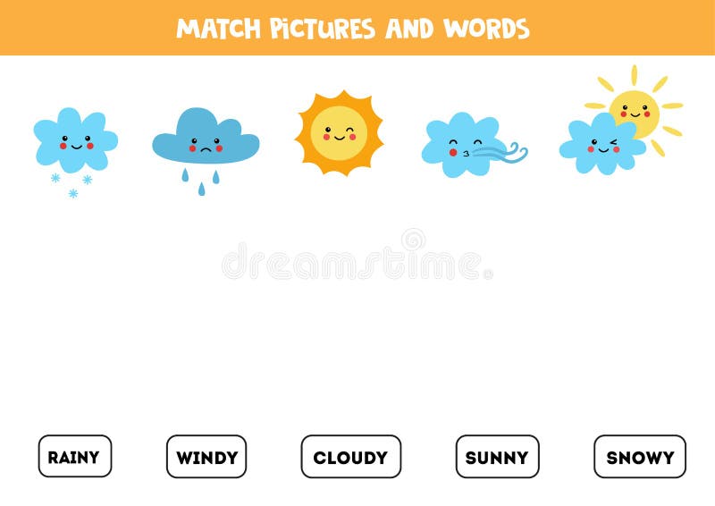 Match weather phenomenon and the words. Educational logical game for kids. Match weather phenomenon and the words. Educational logical game for kids