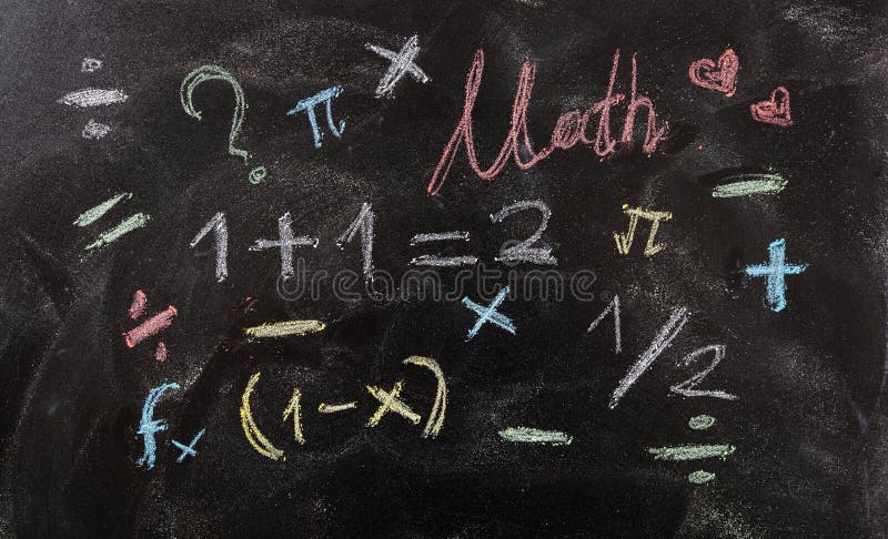 Matematiklikställande och symboler, på svart tavlabakgrund royaltyfri illustrationer Matematiklikställande och symboler, på svart tavlabakgrund royaltyfri illustrationer