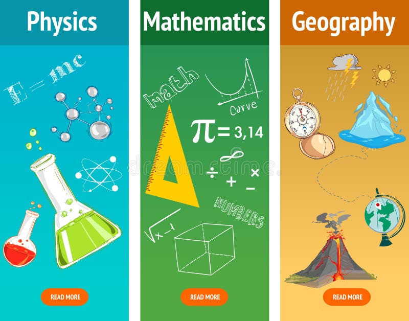 matematyka podstawowa Physics temat Geografii nauka szkolne obiekty izolacji tła białe royalty ilustracja matematyka podstawowa Physics temat Geografii nauka szkolne obiekty izolacji tła białe royalty ilustracja