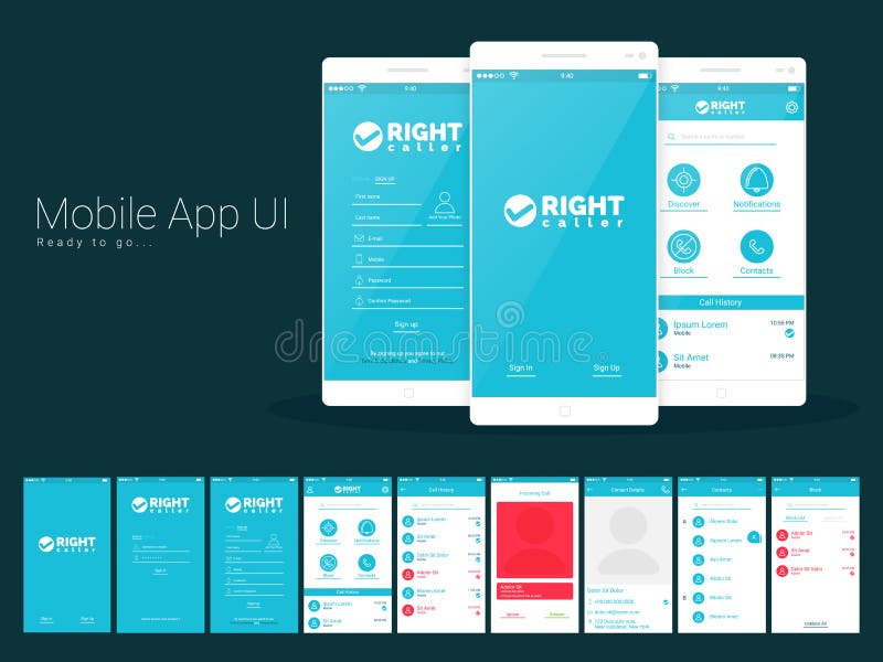 Material Design UI, UX Screens for calling mobile apps. royalty free illustration Material Design UI, UX Screens for calling mobile apps. royalty free illustration