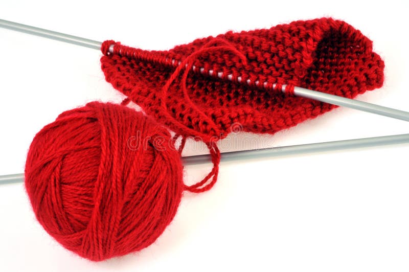 Ball Of Red Wool With A Knitting And Knitting Needles On A White ...