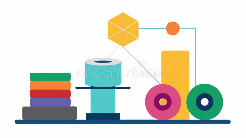 Material Selection An array of colorful material spools like resin or metal filament next to the printer highlighting different materials available for jewelry creation. AI generated