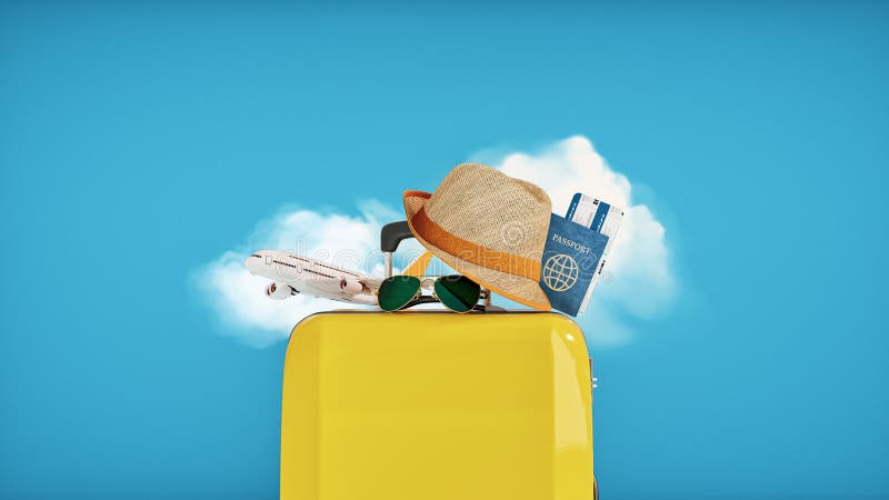 Materiale da viaggio con valigia gialla illustrazione di stock