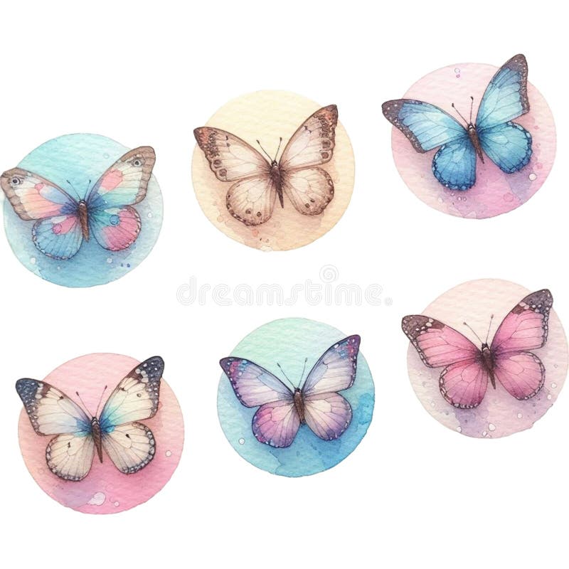 Materiale digitale generato dall'AI delle farfalle in colori morbidi dipinti con acquerello royalty illustrazione gratis