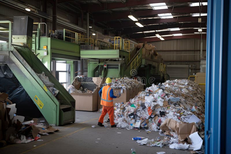 Materials Recycling Facility, with Staff Sorting and Processing