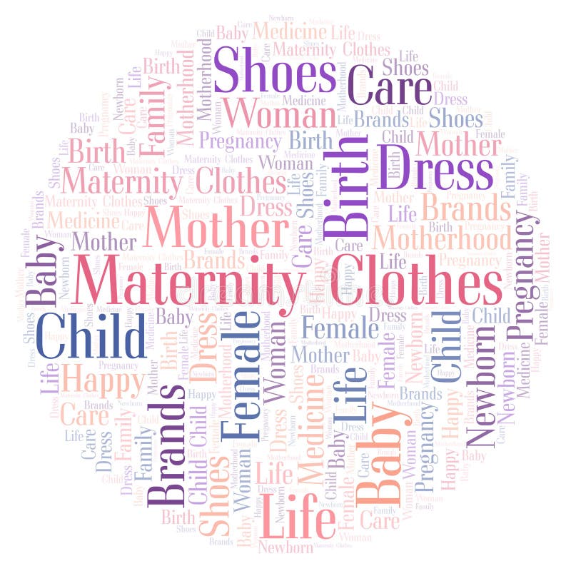Maternity Clothes in a Shape of Circle Word Cloud. Stock Illustration