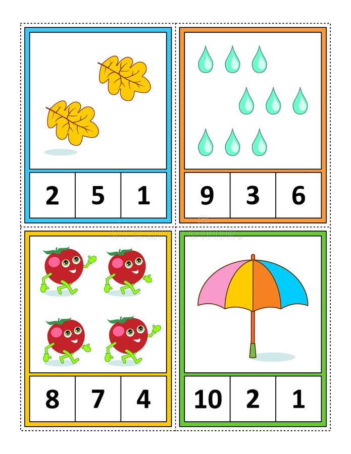 Math activity page for kids - learn and practice counting - circle the correct answer royalty free illustration