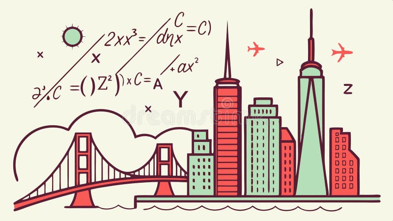 Math city bridge inteligentne miejskie obliczenia danych skyline Vector Design Generation AI royalty ilustracja