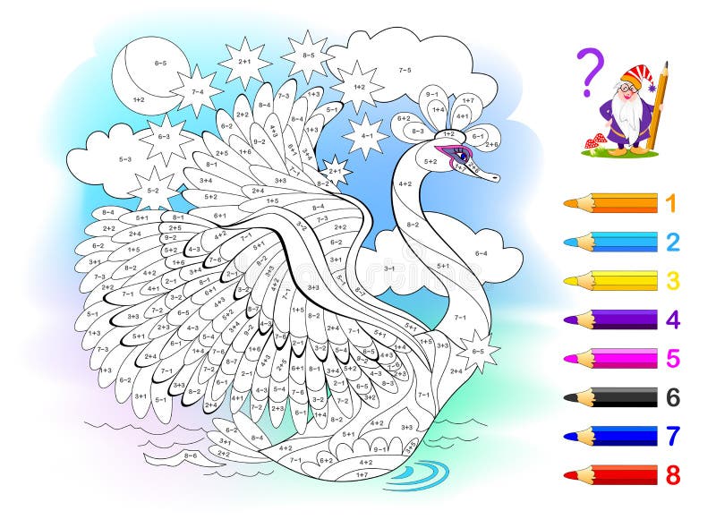 Math Education For Little Children Coloring Book Mathematical Exercises On Addition And Subtraction Solve Examples And Paint Stock Vector Illustration Of Bird Number 198420763