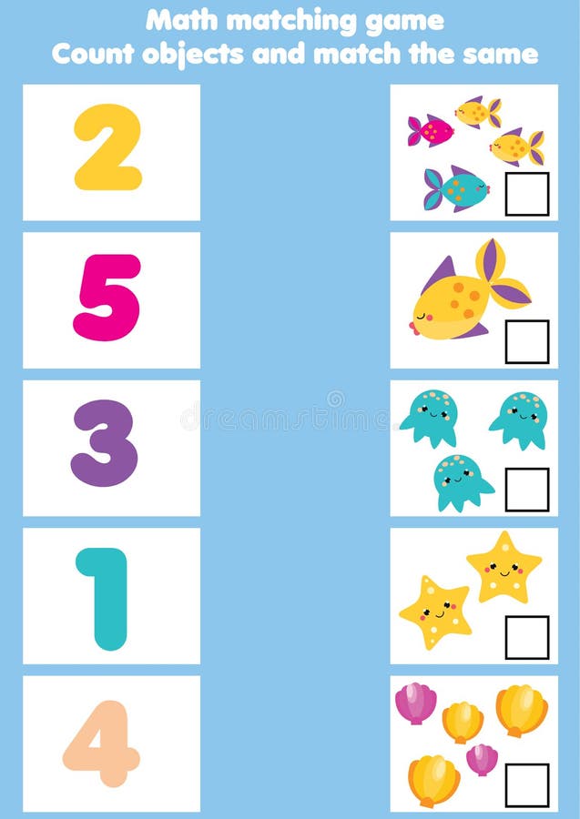Math Educational Game For Children. Matching Mathematics Activity. Counting Game For Kids Stock Vector - Illustration Of Children, Numbers: 115042571