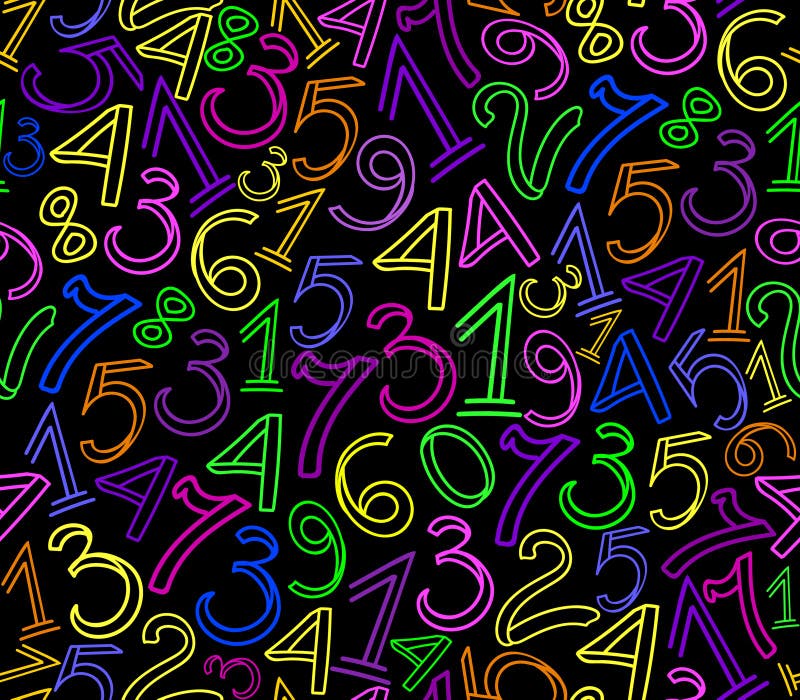Math educational vector seamless pattern with handwritten mlticolored numbers royalty free illustration