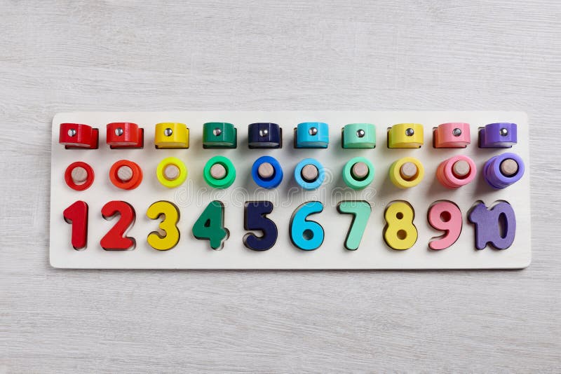 Math Game Fishing for Numbers on White Wooden Table, Top View Stock