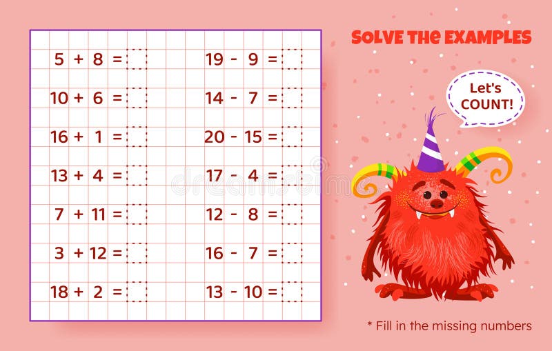 Math Game for Kids. Addition and Subtraction. Stock Vector