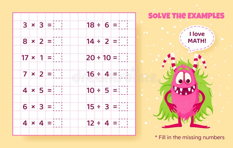 Math Game for Kids. Multiplication and Division. Stock Vector