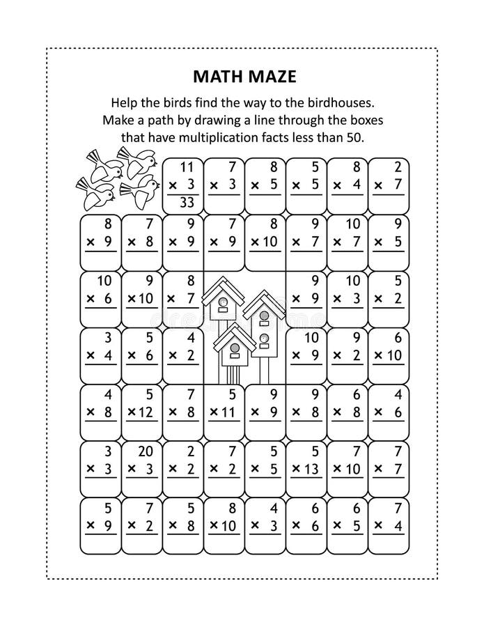 math-maze-with-multiplication-facts-for-numbers-up-to-100-stock-vector