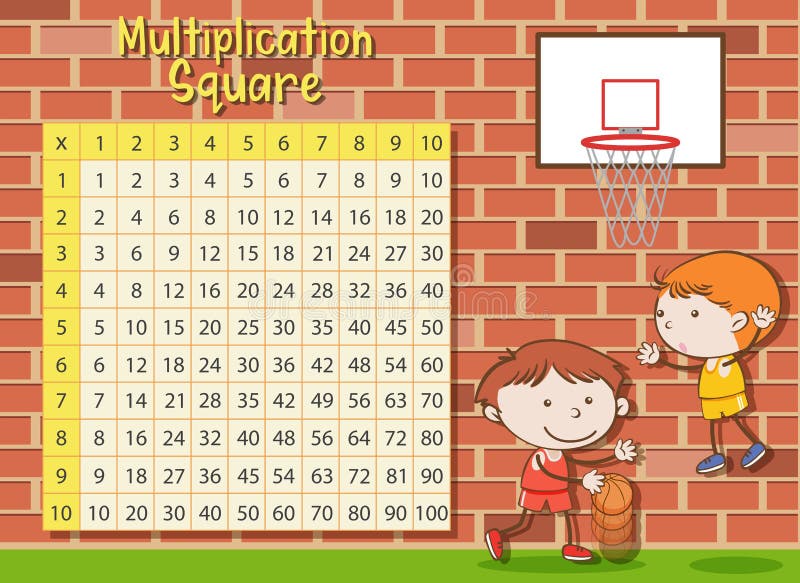 A Math Multiplication Square with Basketball Player stock illustration