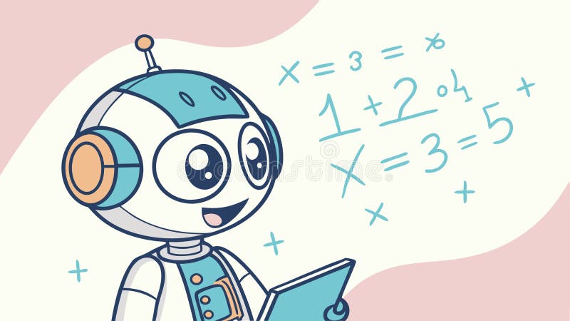 Math robot solving equations education and learning mathematics Generative AI stock illustration
