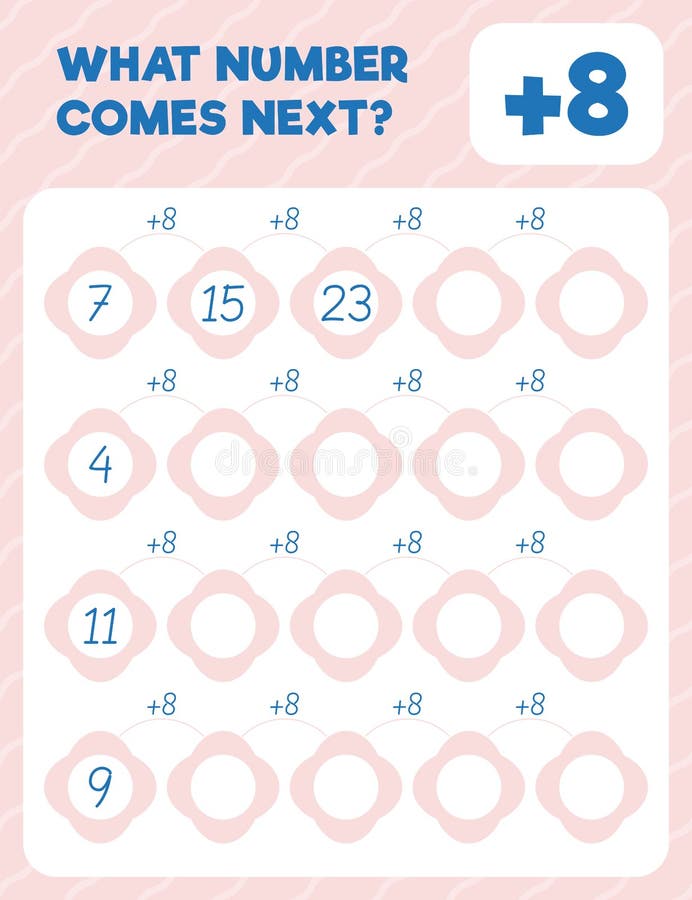 What number comes next? Addition. Count and write royalty free illustration