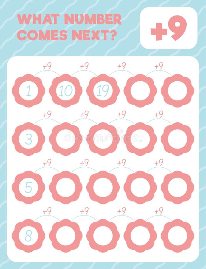 What number comes next? Addition. Count and write royalty free illustration