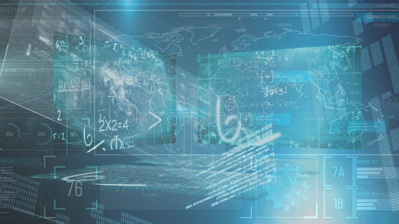 Mathematical Equations and Data Processing Against Blue Background ...