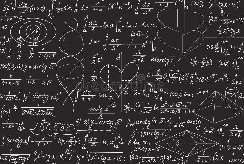 Mathematical vector educational seamless pattern with various
