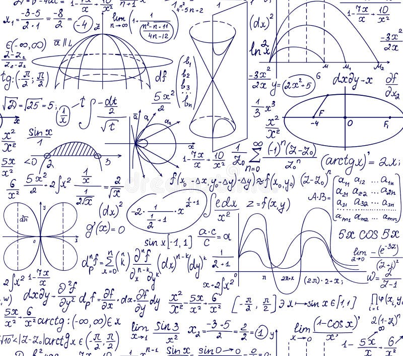 Mathematical Vector Seamless Pattern With Handwritten Math Formulas
