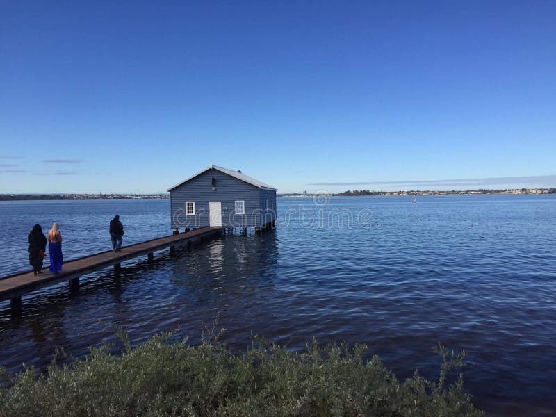 Matilda bay boathouse in the swan river over sunset in Perth western australia
