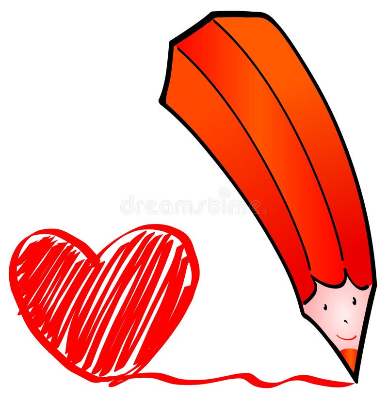 Matita rossa con disegno di un cuore - Concetto di amore e affetto foto  stock