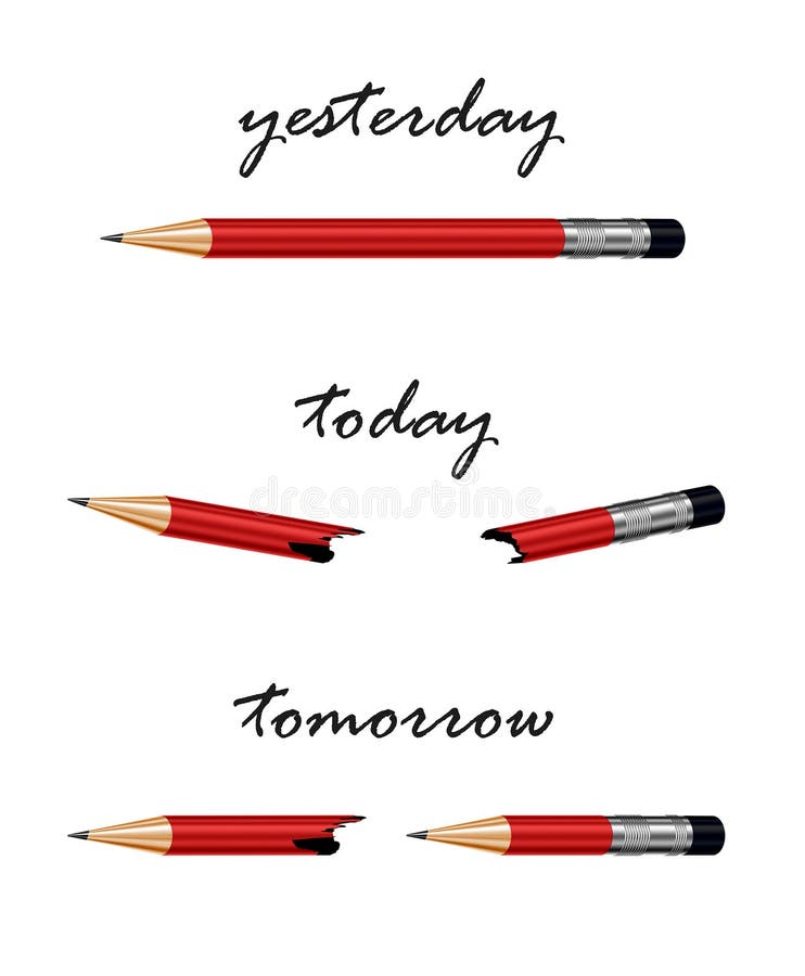 Matita rossa con le parole domani, oggi ed ieri royalty illustrazione gratis Matita rossa con le parole domani, oggi ed ieri royalty illustrazione gratis