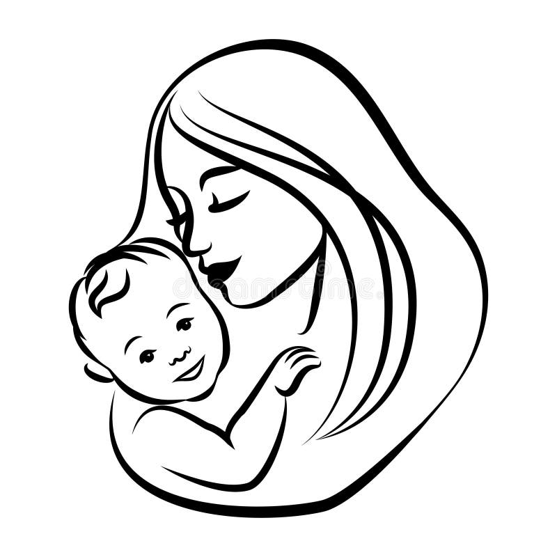 Matka z jej dzieckiem Stylizowany konturu symbol Macierzyństwo, miłość ilustracji Matka z jej dzieckiem Stylizowany konturu symbol Macierzyństwo, miłość ilustracji