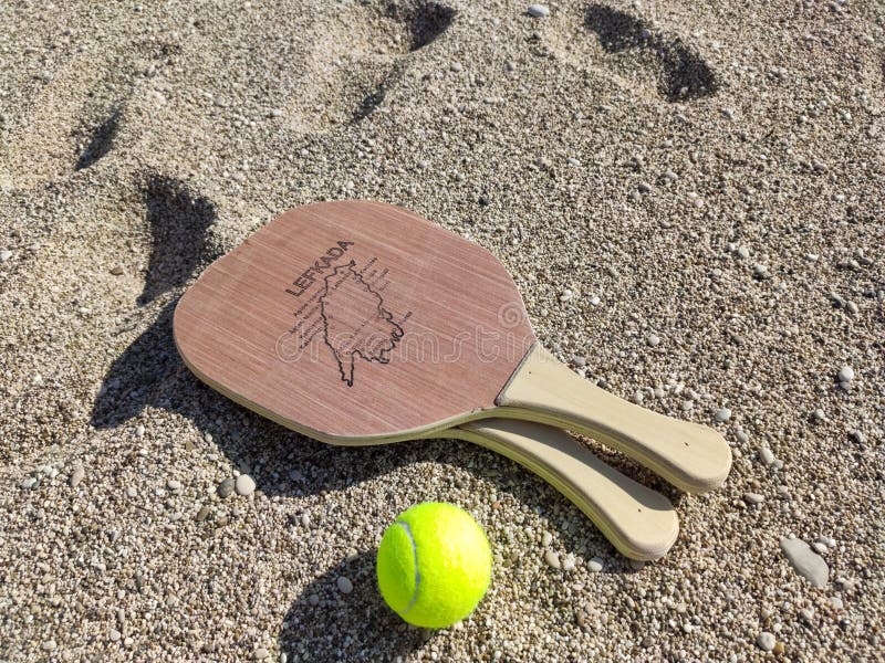 Matkot Greek Beach Tennis Game on Sand, Lefkada Stock Image - Image of ...