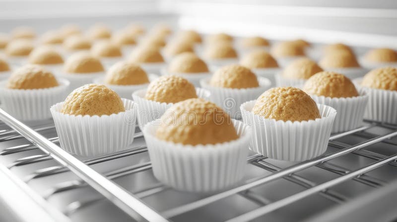 Matrice Di Cupcakes Delicious. Bontà al forno su rack di raffreddamento pronto per il risparmio fotografia stock