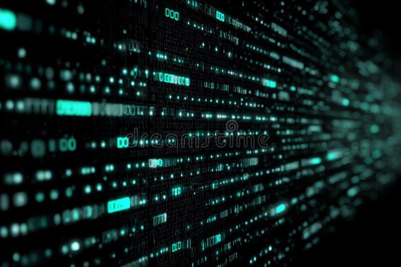 Matrice digitale dei blocchi di dati di visualizzazione Creazione di un'interfaccia grafica generativa con effetto visivo di simul. I modelli di flusso dei blocchi di dati luminosi illuminano uno sfondo scuro creando un effetto incantevole